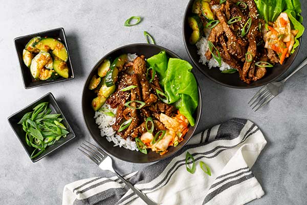 Marukan Ponzu Bulgogi Bowls and Cucumber Salad