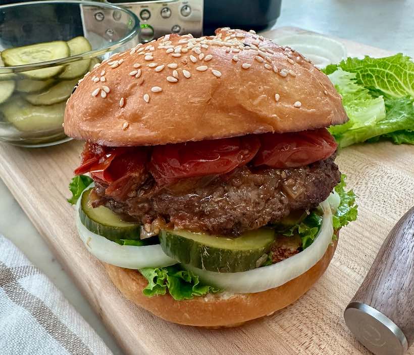 Wagyu Beef Burger with Quick Pickles and Slow Cooked Tomato Jam